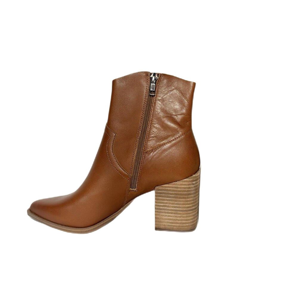 Steve Madden Cate Cognac Brown Leather Pointed Toe Block Heel Ankle Boots Sz 8.5 - Picture 5 of 8